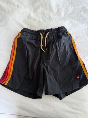 Aviator Nation Kids Black Shorts with Orange & Red Side Stripes